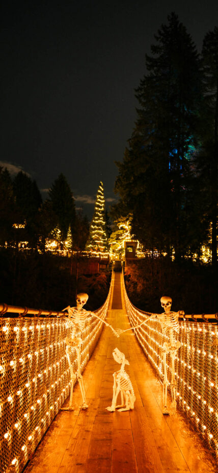 Skeletons on the Capilano Suspension Bridge at Canyon Frights
