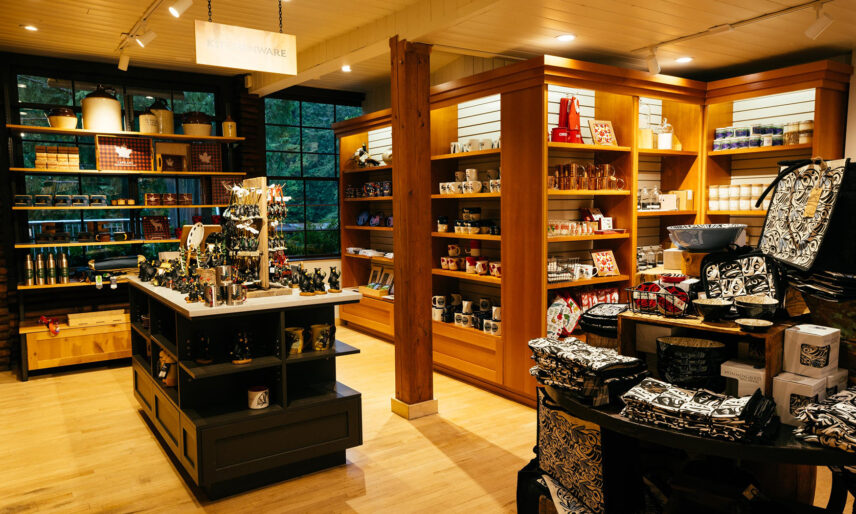 mugs and gifts at the trading post gift shop at capilano suspension bridge park