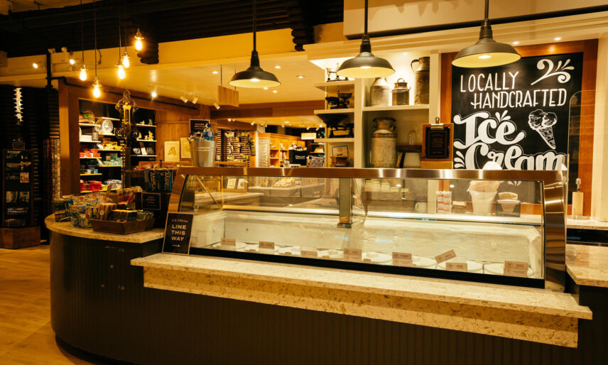 The homemade fudge and ice cream counter in the Trading Post Gift Shop offers tempting treats for visitors, adding to the delightful shopping experience at Capilano Suspension Bridge Park