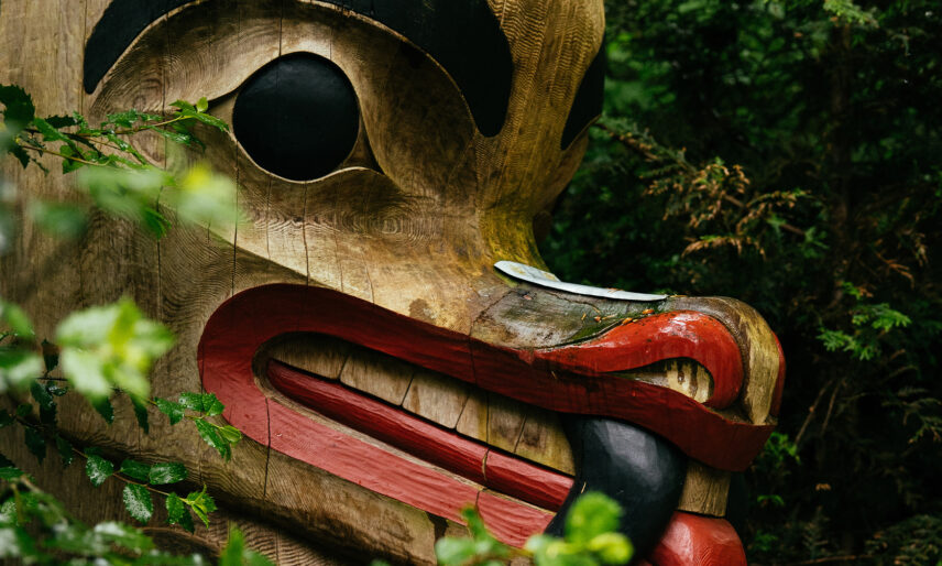 close up of totem pole at kia'palano capilano suspension bridge
