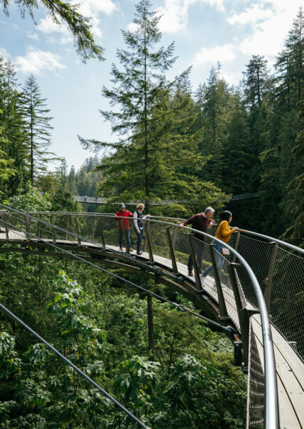 guests on Cliffwalk during park hours at Capilano Suspension Bridge Park