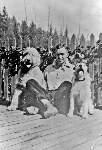 mac macheachran with dogs at capilano suspension bridge 1934